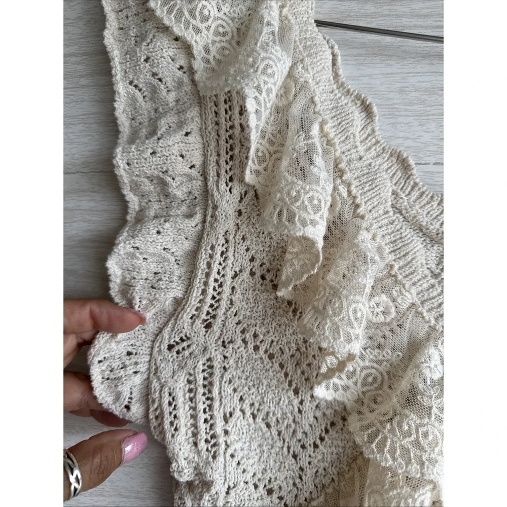 Zara | Tops | Zara Ruffled Knit Top Crochet Lace Boho Style Sz Med ...
